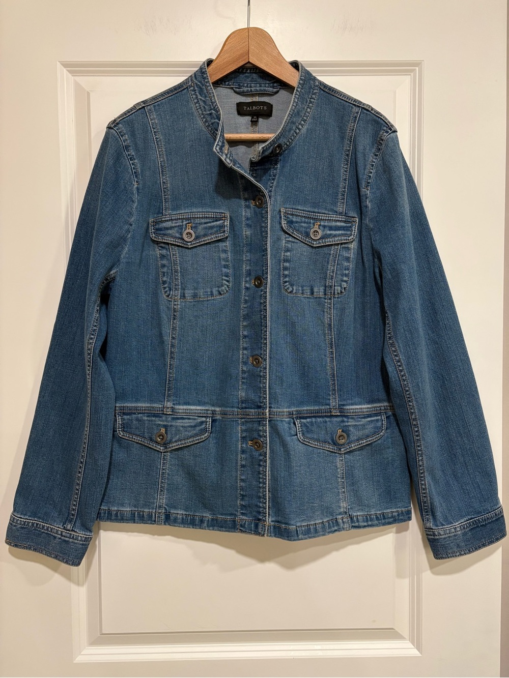 NWOT Talbots Band Collar Denim Utility Jacket Size XL Blue